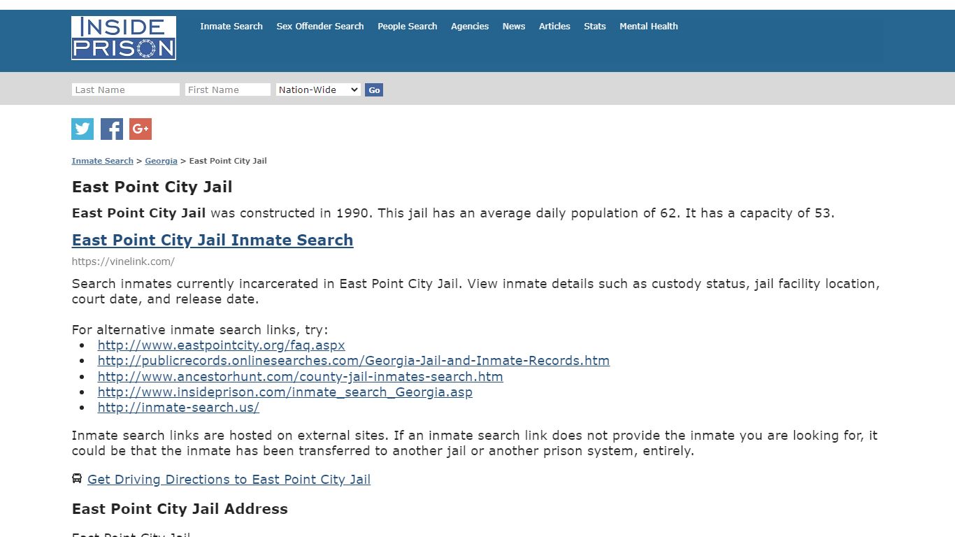 East Point City Jail - Georgia - Inmate Search